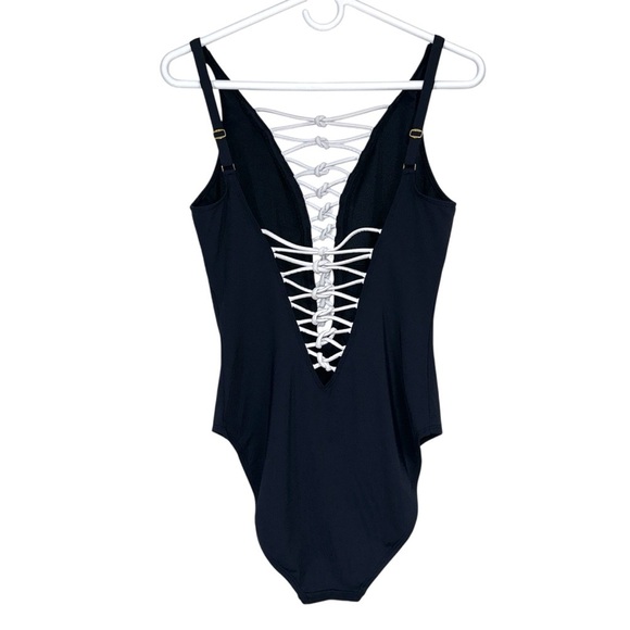 Bleu Rod Beattie Let’s Get KnottyLace-Front One-Piece Black And White Swimsuit - Picture 4 of 9